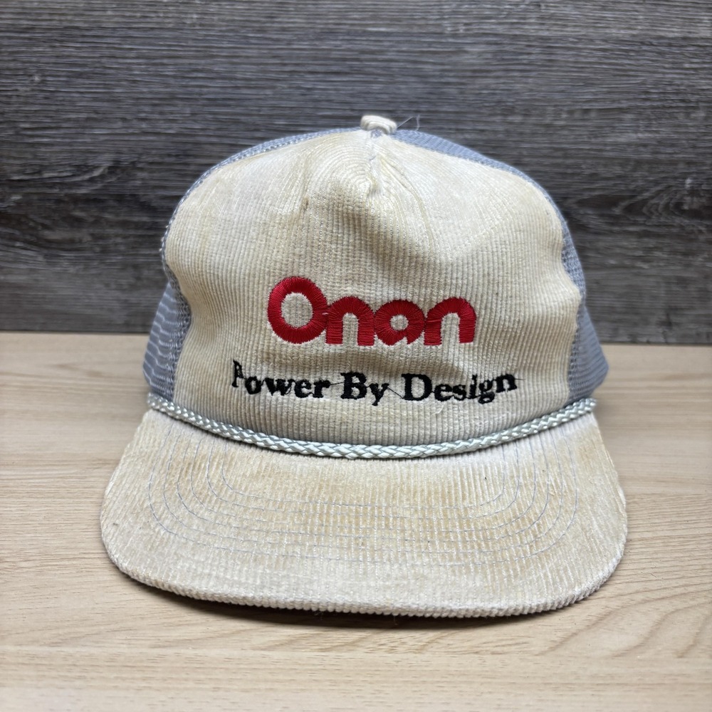 Vintage Onan Power By Design Hat Cap Snap Back Tan Trucker Corduroy Mens 80s